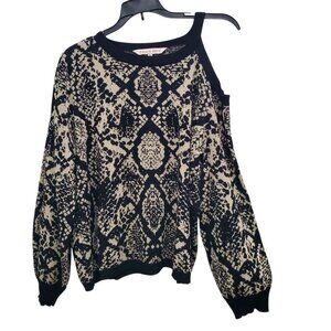 Willow Drive Women's Black Taupe Printed One Cold Shoulder Snakeskin Sweater XL